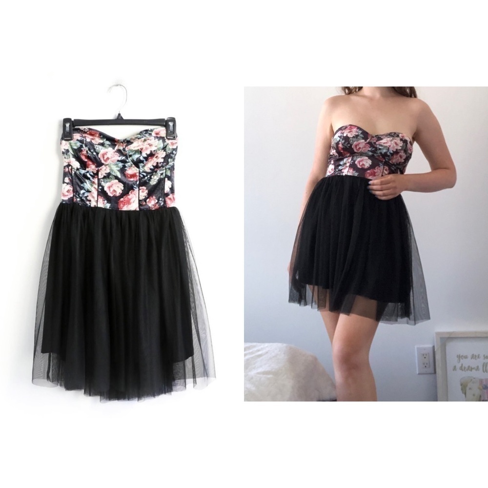 Hollister black tutu dress mesh skirt velvet top babydoll prom cocktail party S